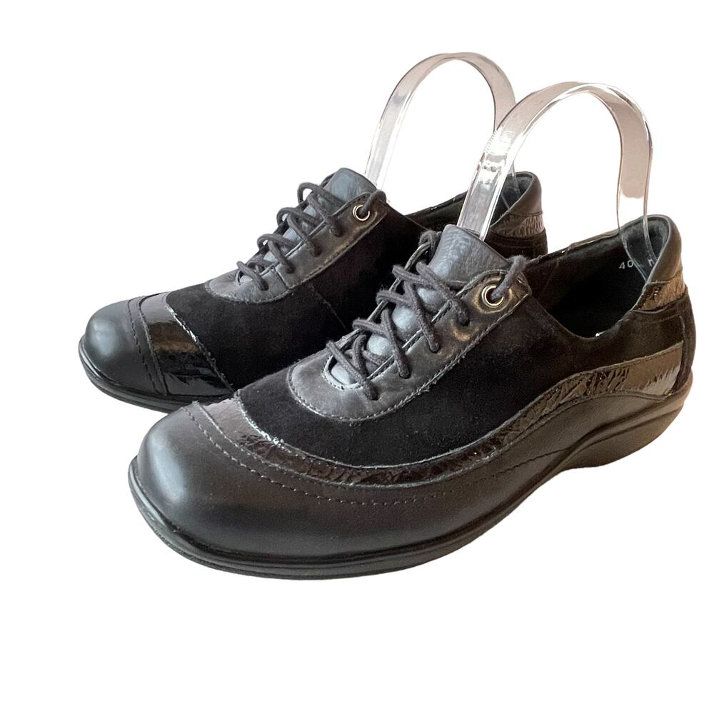 Ziera EU 40 Wide Black Leather Lace-up Comfort Shoes 9 9.5 WIDE Womens Sneakers